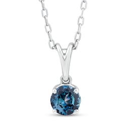American Blue Sapphire Solitaire Necklace Sterling Silver 18"