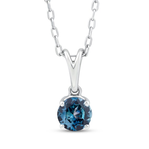 American Blue Sapphire Solitaire Necklace Sterling Silver 18"
