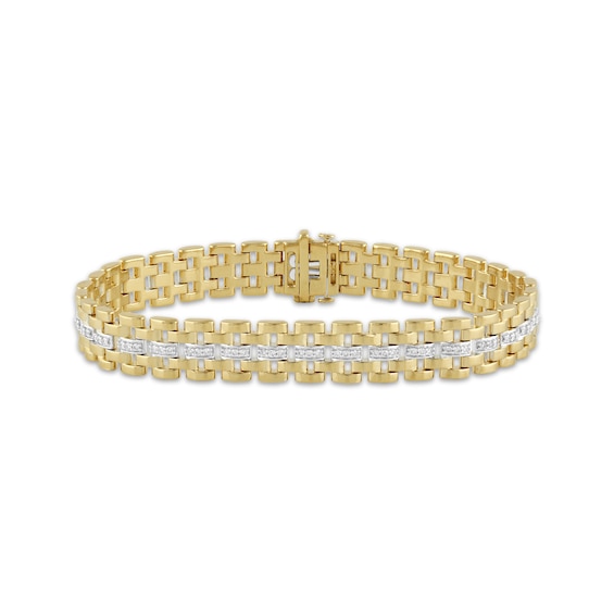 Men's Lab-Grown Diamond Link Bracelet 7/8 ct tw 24K Yellow Gold Vermeil Sterling Silver 8.5"