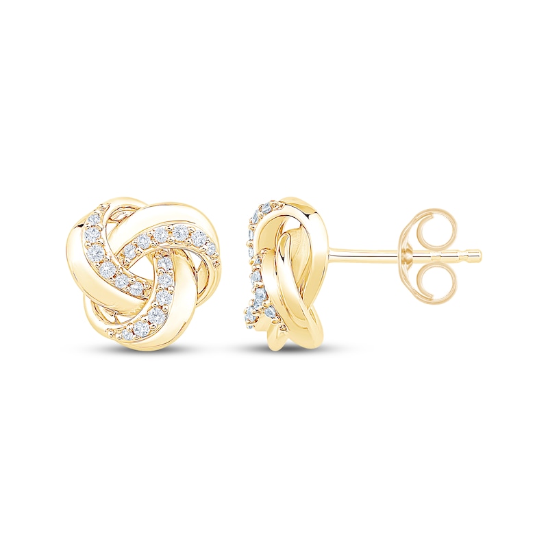 Main Image 3 of Diamond Love Knot Stud Earrings 1/6 ct tw 10K Yellow Gold