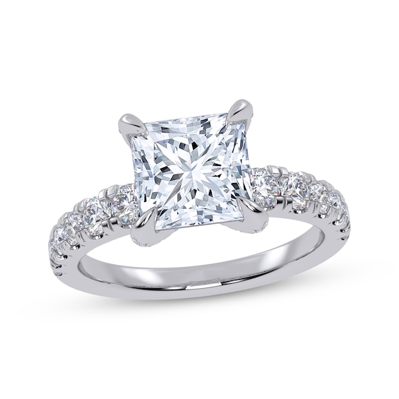 Lab-Grown Diamonds Princess-Cut Hidden Halo Engagement Ring 2-1/4 ct tw 14K White Gold