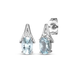 Oval-Cut Aquamarine & White Lab-Created Sapphire Drop Earrings Sterling Silver