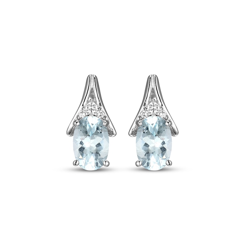 Main Image 2 of Oval-Cut Aquamarine & White Lab-Created Sapphire Drop Earrings Sterling Silver