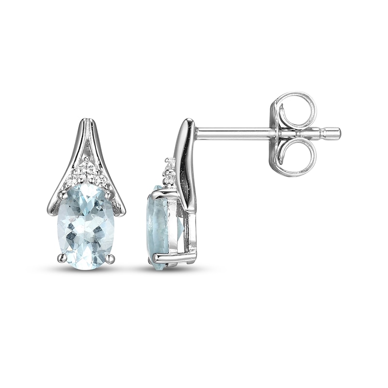 Main Image 3 of Oval-Cut Aquamarine & White Lab-Created Sapphire Drop Earrings Sterling Silver