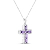 Thumbnail Image 2 of Baguette-Cut Amethyst & White Topaz Cross Necklace Sterling Silver 18"