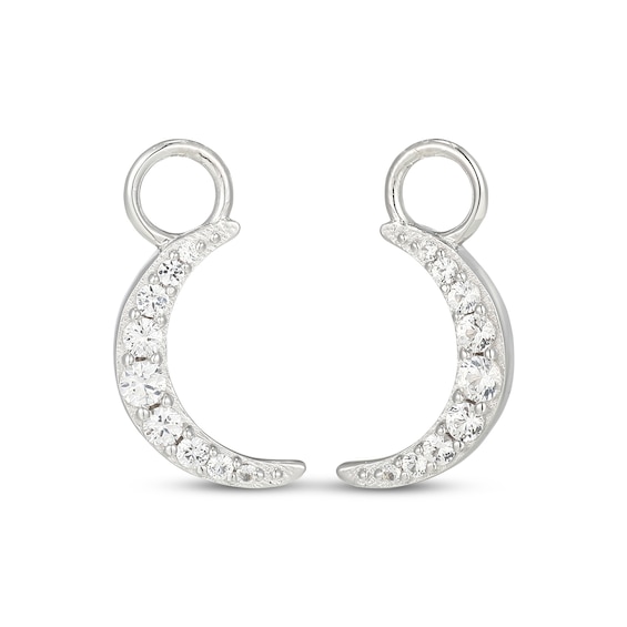 White Lab-Created Sapphire Crescent Moon Earring Charms Sterling Silver