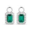 Thumbnail Image 2 of Emerald-Cut Lab-Created Emerald & White Lab-Created Sapphire Halo Earring Charm Sterling Silver