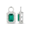Thumbnail Image 3 of Emerald-Cut Lab-Created Emerald & White Lab-Created Sapphire Halo Earring Charm Sterling Silver