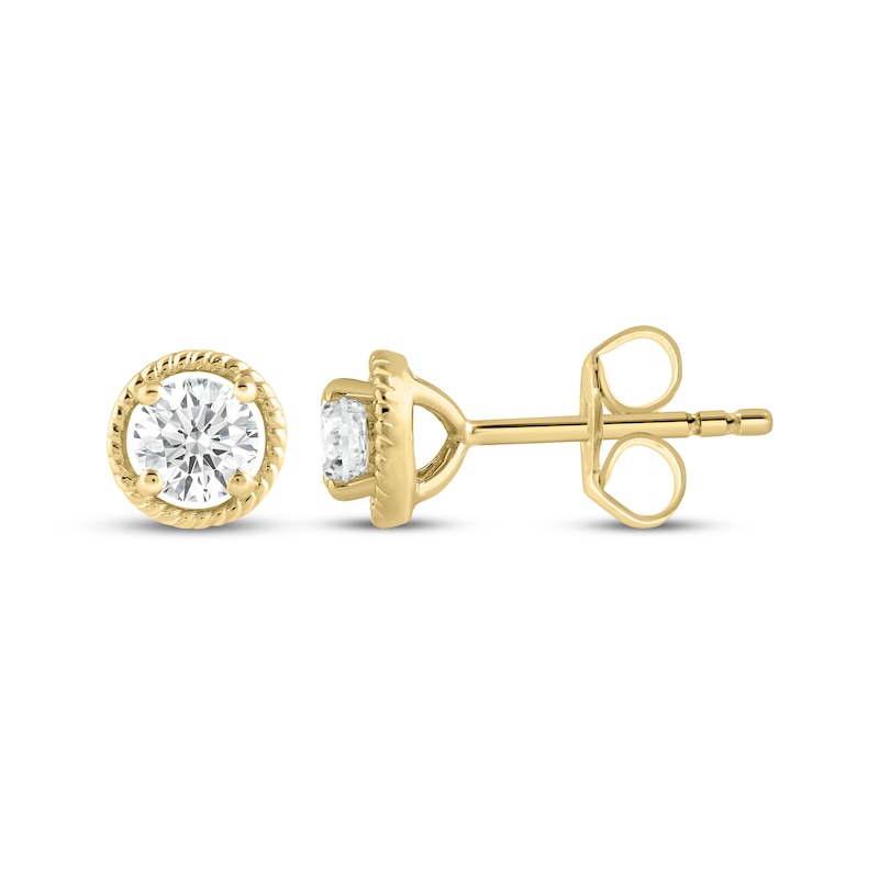 Main Image 3 of KAY Lab-Grown Diamonds Round-Cut Solitaire Stud Earrings 1/4 ct tw 10K Yellow Gold (F/VS2)
