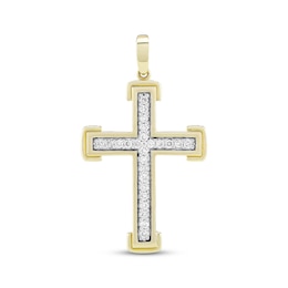 Diamond Cross Charm 1/3 ct tw 18K Yellow Gold-Plated Sterling Silver