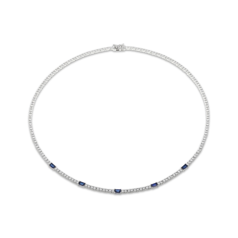 Main Image 2 of Emerald-Cut Blue Lab-Created Sapphire & White Lab-Created Sapphire Station Necklace Sterling Silver 18"