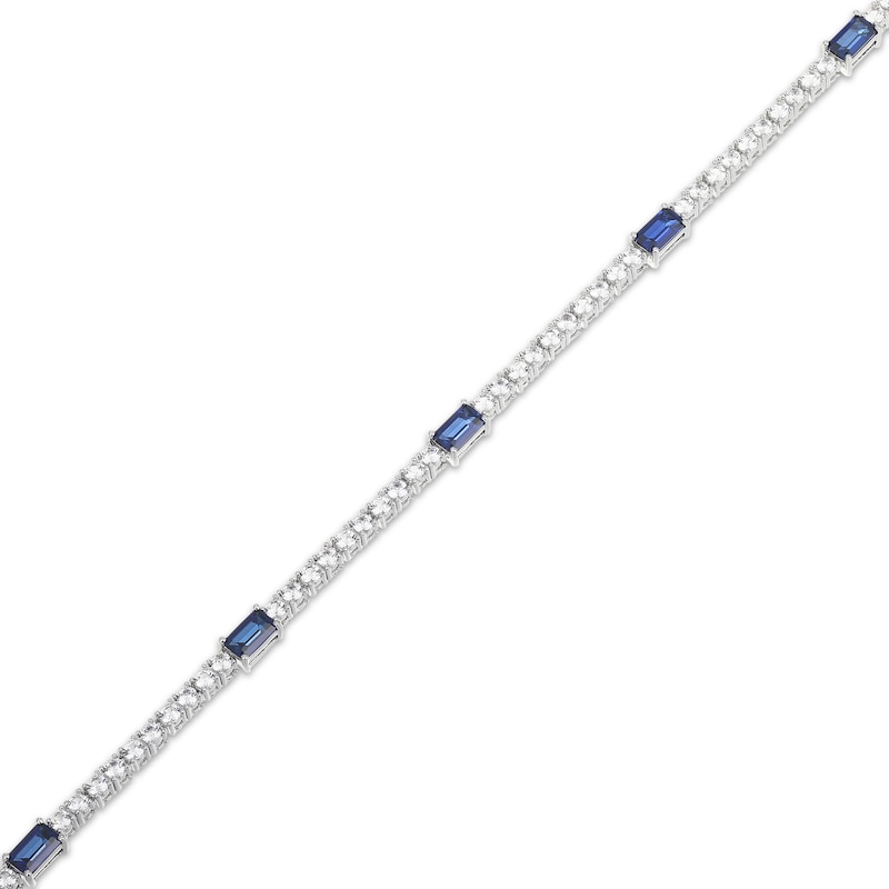 Main Image 3 of Emerald-Cut Blue Lab-Created Sapphire & White Lab-Created Sapphire Station Necklace Sterling Silver 18"