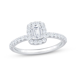 Lab-Grown Diamonds Emerald-Cut Halo Engagement Ring 1 ct tw 14K White Gold