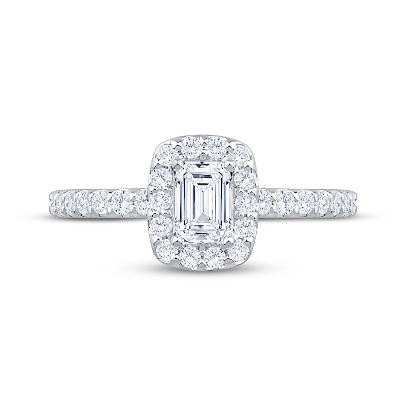 Main Image 3 of Lab-Grown Diamonds Emerald-Cut Halo Engagement Ring 1 ct tw 14K White Gold