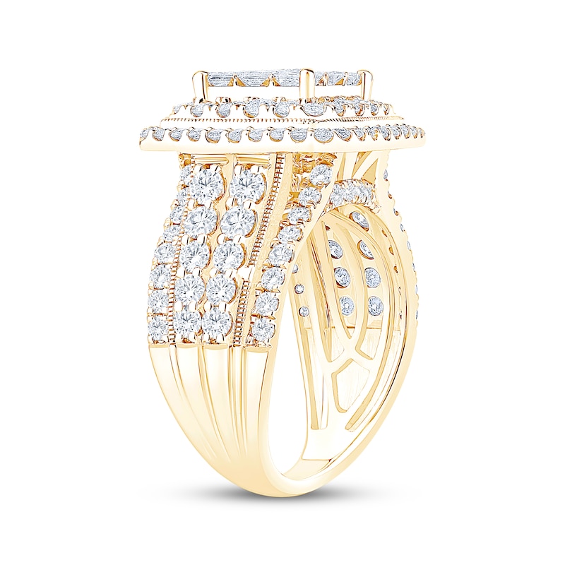 Main Image 2 of Princess-Cut Multi-Diamond Double Halo Engagement Ring 3 ct tw 10K Yellow Gold