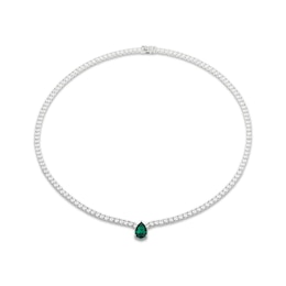 Pear-Shaped Lab-Created Emerald & White Lab-Created Sapphire Necklace Sterling Silver 18"