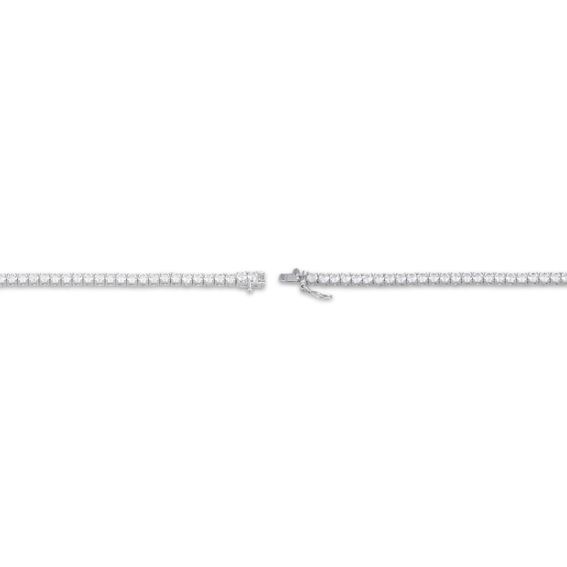 Main Image 4 of Pear-Shaped Lab-Created Emerald & White Lab-Created Sapphire Necklace Sterling Silver 18"