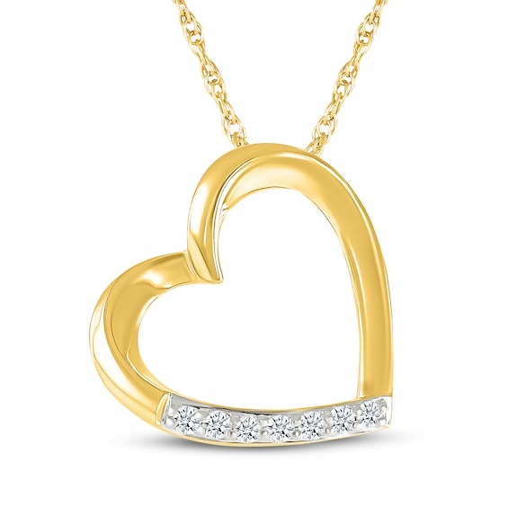 Diamond Tilted Heart Necklace 1/20 ct tw 10K Yellow Gold 18"