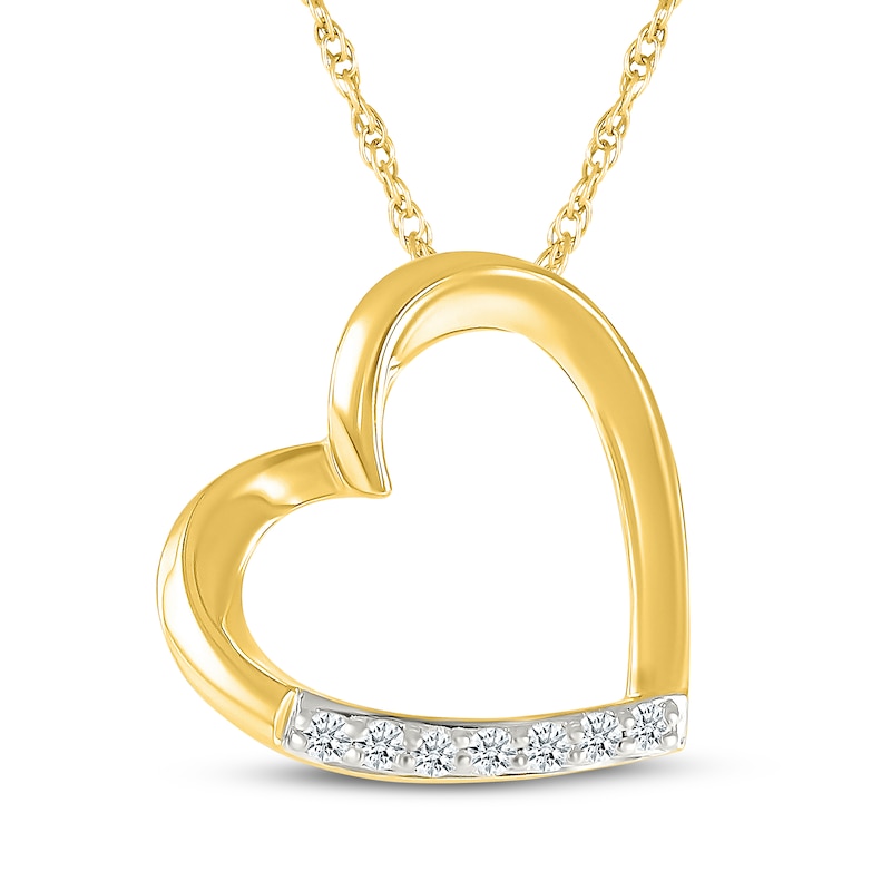 Main Image 1 of Diamond Tilted Heart Necklace 1/20 ct tw 10K Yellow Gold 18"