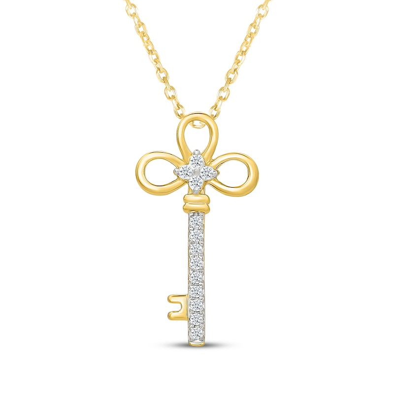 Main Image 1 of Diamond Clover-Top Key Necklace 1/15 ct tw 10K Yellow Gold 18"