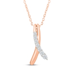 Diamond Vertical Crossover Bar Necklace 1/6 ct tw 10K Rose Gold 18"
