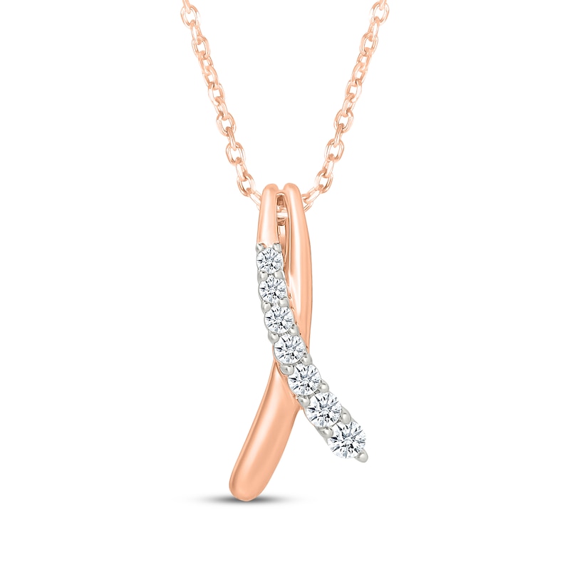 Main Image 1 of Diamond Vertical Crossover Bar Necklace 1/6 ct tw 10K Rose Gold 18"