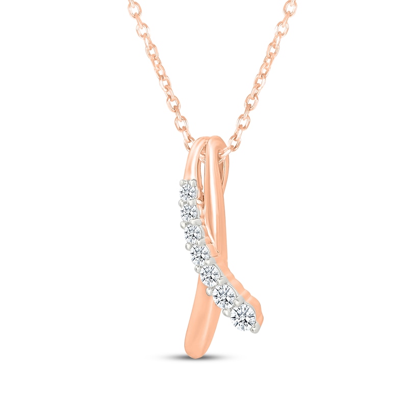 Main Image 2 of Diamond Vertical Crossover Bar Necklace 1/6 ct tw 10K Rose Gold 18"