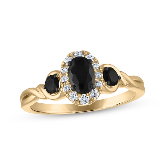 Adore Oval-Cut Black Diamond & White Diamond Halo Engagement Ring 3/4 ct tw 14K Yellow Gold