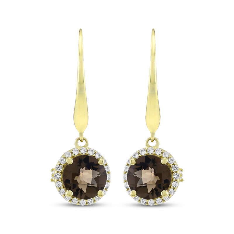 Main Image 2 of Smoky Quartz & White Lab-Created Sapphire Halo Drop Earrings 24K Yellow Gold Vermeil Sterling Silver
