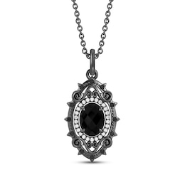 Disney Treasures The Nightmare Before Christmas Oval-Cut Black Onyx & Diamond Necklace 1/6 ct tw Black Rhodium-Plated Sterling Silver 19"