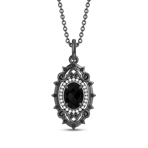 Disney Treasures The Nightmare Before Christmas Oval-Cut Black Onyx & Diamond Necklace 1/6 ct tw Black Rhodium-Plated Sterling Silver 19"
