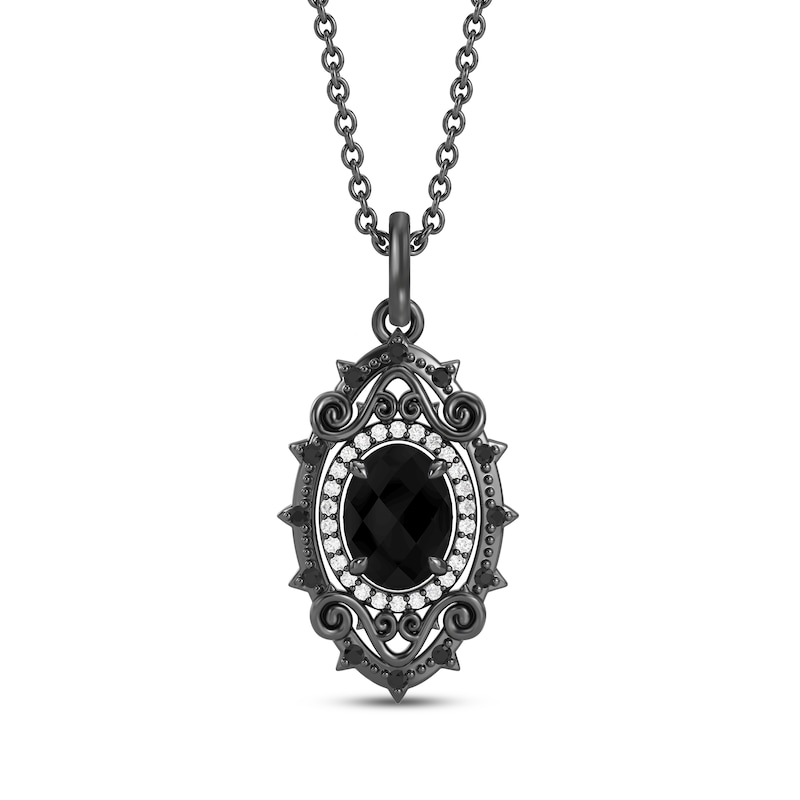 Main Image 1 of Disney Treasures The Nightmare Before Christmas Oval-Cut Black Onyx & Diamond Necklace 1/6 ct tw Black Rhodium-Plated Sterling Silver 19"