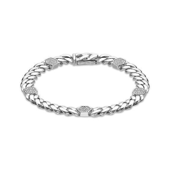 Men's Diamond Hexagon Station Bracelet 1/4 ct tw Sterling Silver 8"