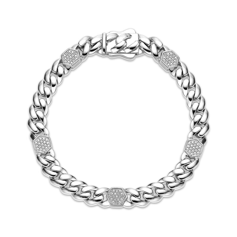 Main Image 2 of Men's Diamond Hexagon Station Bracelet 1/4 ct tw Sterling Silver 8"