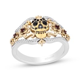 Disney Treasures Coco Diamond & Garnet Sugar Skull Ring 1/10 ct tw Sterling Silver & 10K Yellow Gold