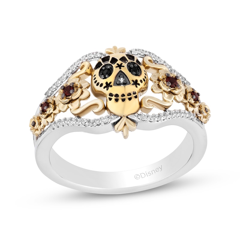 Main Image 1 of Disney Treasures Coco Diamond & Garnet Sugar Skull Ring 1/10 ct tw Sterling Silver & 10K Yellow Gold