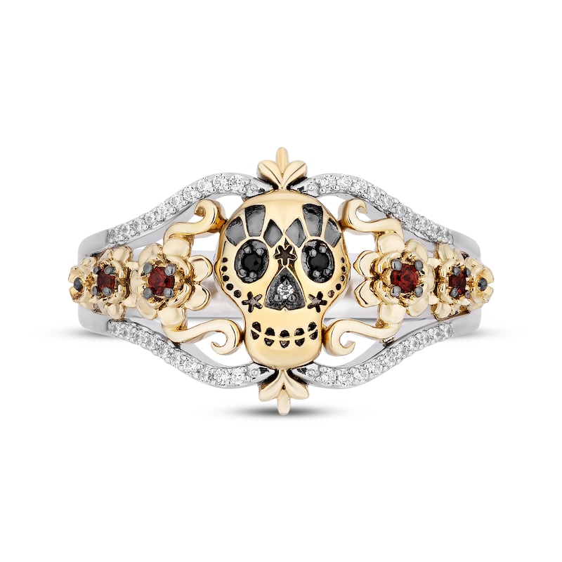 Main Image 4 of Disney Treasures Coco Diamond & Garnet Sugar Skull Ring 1/10 ct tw Sterling Silver & 10K Yellow Gold