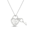 Thumbnail Image 1 of White Lab-Created Sapphire Heart-Shaped Filigree Lock & Key Charm Necklace Sterling Silver 18"