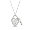 Thumbnail Image 2 of White Lab-Created Sapphire Heart-Shaped Filigree Lock & Key Charm Necklace Sterling Silver 18"