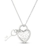 Thumbnail Image 3 of White Lab-Created Sapphire Heart-Shaped Filigree Lock & Key Charm Necklace Sterling Silver 18"