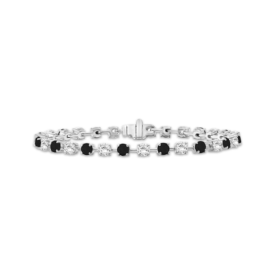 Black Onyx & White Lab-Created Sapphire Bracelet Sterling Silver 7.5"