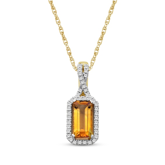 Emerald-Cut Citrine & Diamond Necklace 1/10 ct tw 10K Yellow Gold 18"