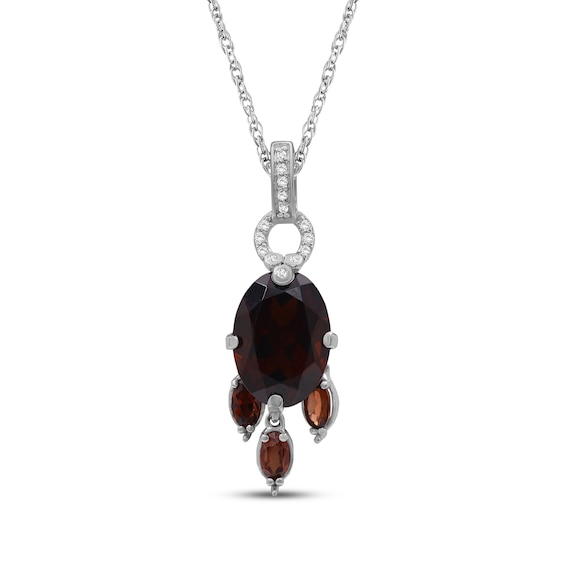 Oval-Cut Garnet & Diamond Drop Necklace 1/6 ct tw 10K White Gold 18"