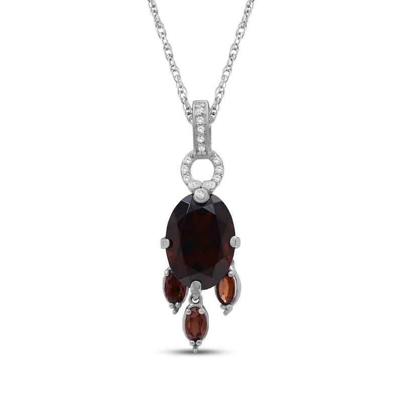 Main Image 1 of Oval-Cut Garnet & Diamond Drop Necklace 1/6 ct tw 10K White Gold 18"