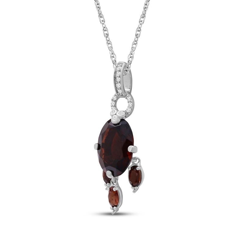 Main Image 2 of Oval-Cut Garnet & Diamond Drop Necklace 1/6 ct tw 10K White Gold 18"