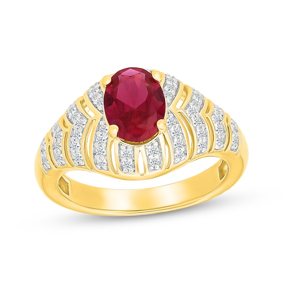 Oval-Cut Lab-Created Ruby & White Lab-Created Sapphire Fashion Ring 10K Yellow Gold