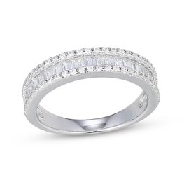 Baguette & Round-Cut White Lab-Created Sapphire Ring Sterling Silver