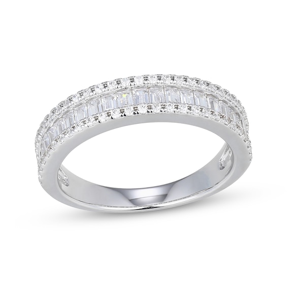 Baguette & Round-Cut White Lab-Created Sapphire Ring Sterling Silver
