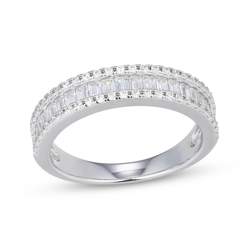 Main Image 1 of Baguette & Round-Cut White Lab-Created Sapphire Ring Sterling Silver