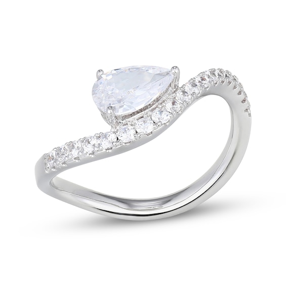 Pear-Shaped & Round-Cut White Lab-Created Sapphire Wave Fashion Ring Sterling Silver